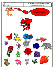 okul öncesi renkler çalışma sayfaları; verilen resimle aynı renkte olan resimleri işaretle